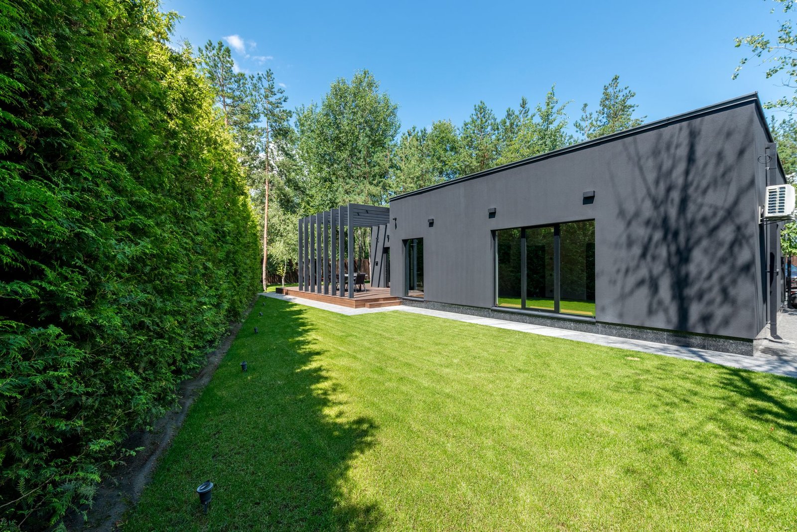Manicured backyard lawn